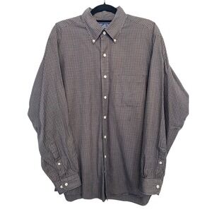 Brooks Brothers Long Sleeve‎ Shirt Black Plaid with Rust Color Stripe Size L